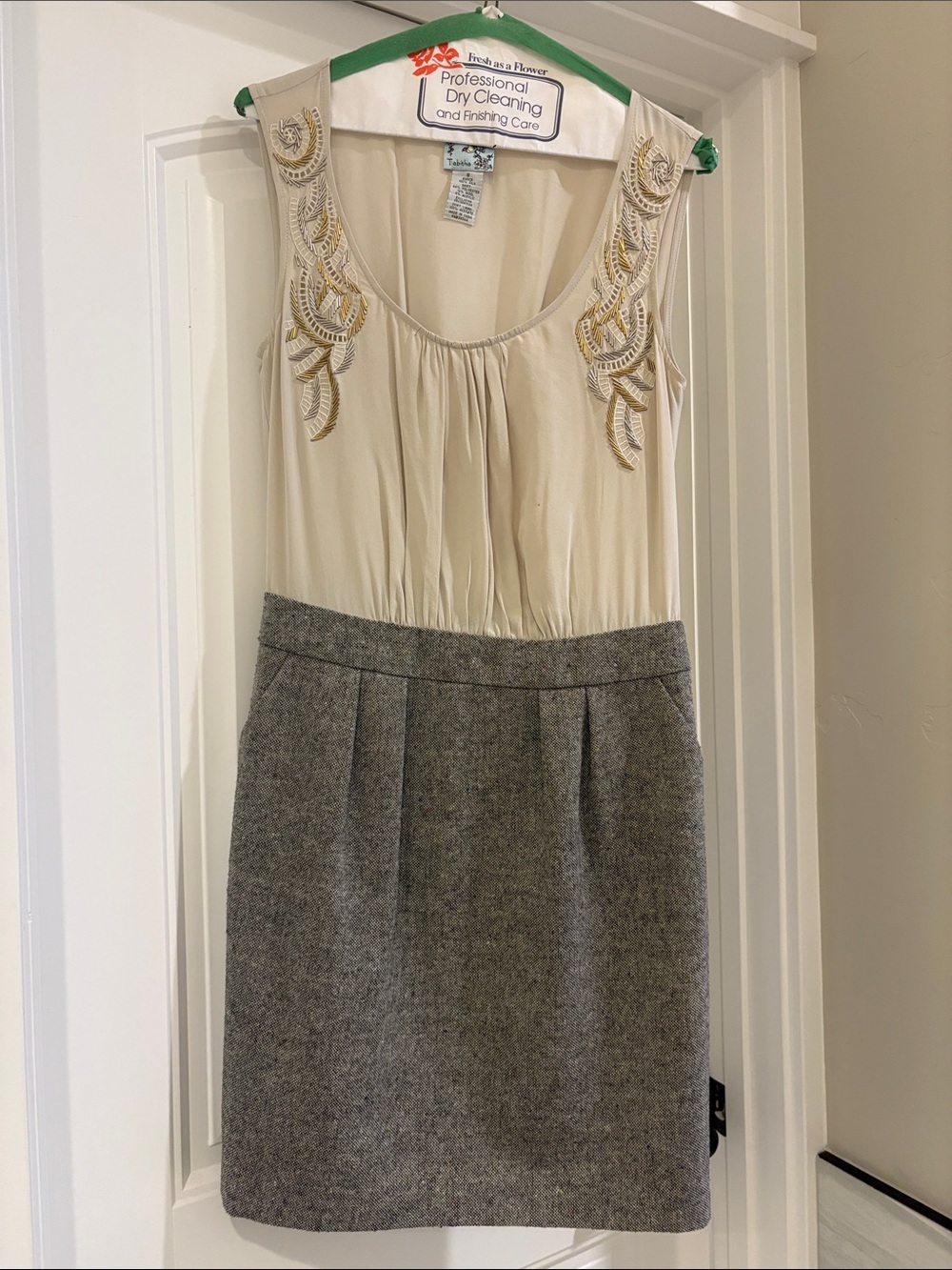 Tabitha Cream and Gray Two-Tone Pencil Skirt Dress